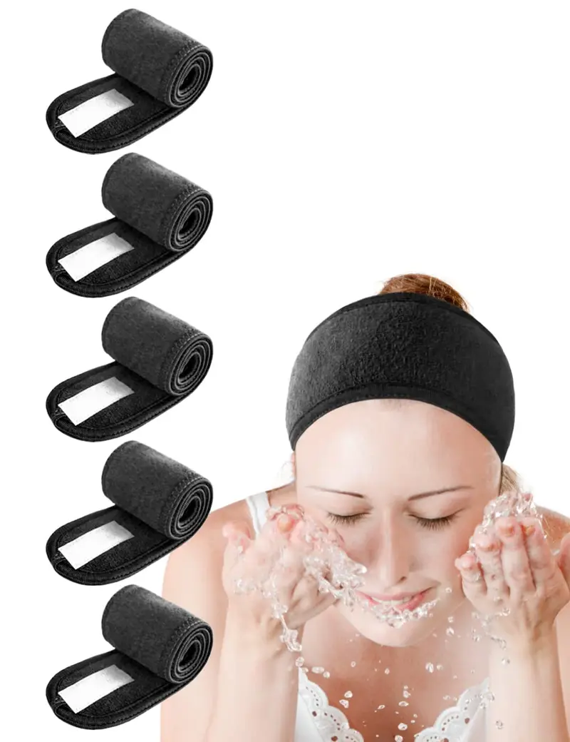 EUICAE Bandeau Spa – Lot de 5 Bandeaux Noirs Ajustables et Lavables