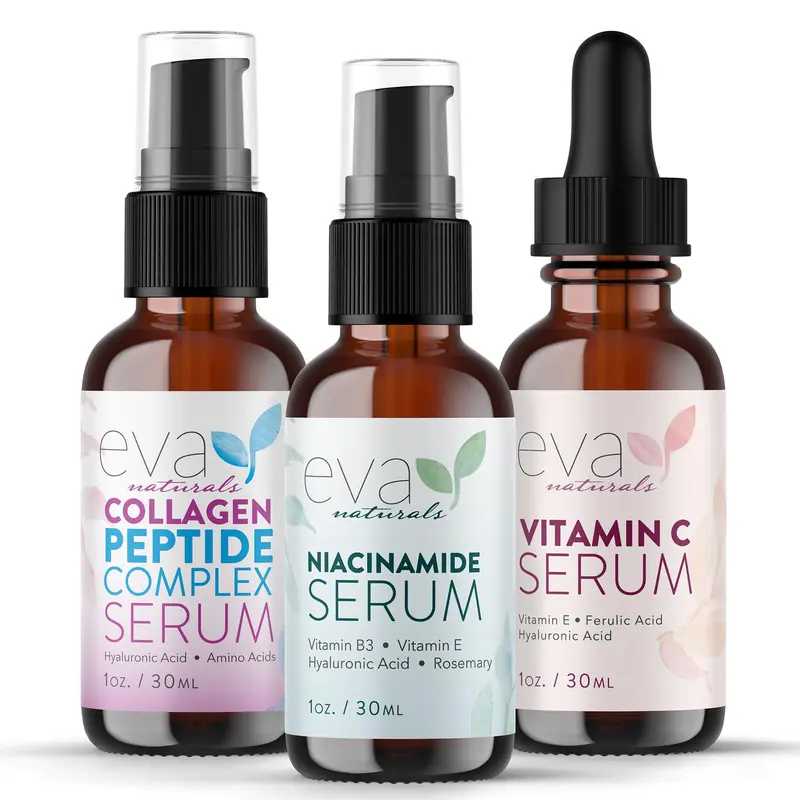 Eva Naturals Coffret Sérums Visage Anti-Âge – Vitamine C, Peptides & Niacinamide