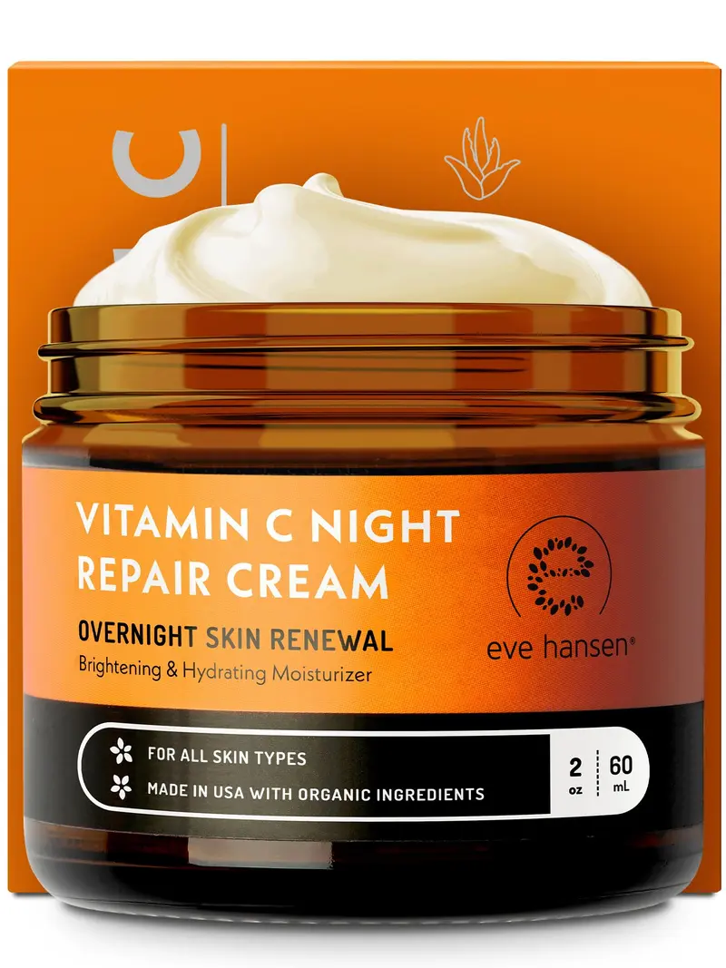 Eve Hansen Crème Nuit Vitamine C pour le visage et le cou – Hydratante, Éclaircissante et Anti-âge – Non Gras – 60 ml (2 oz)