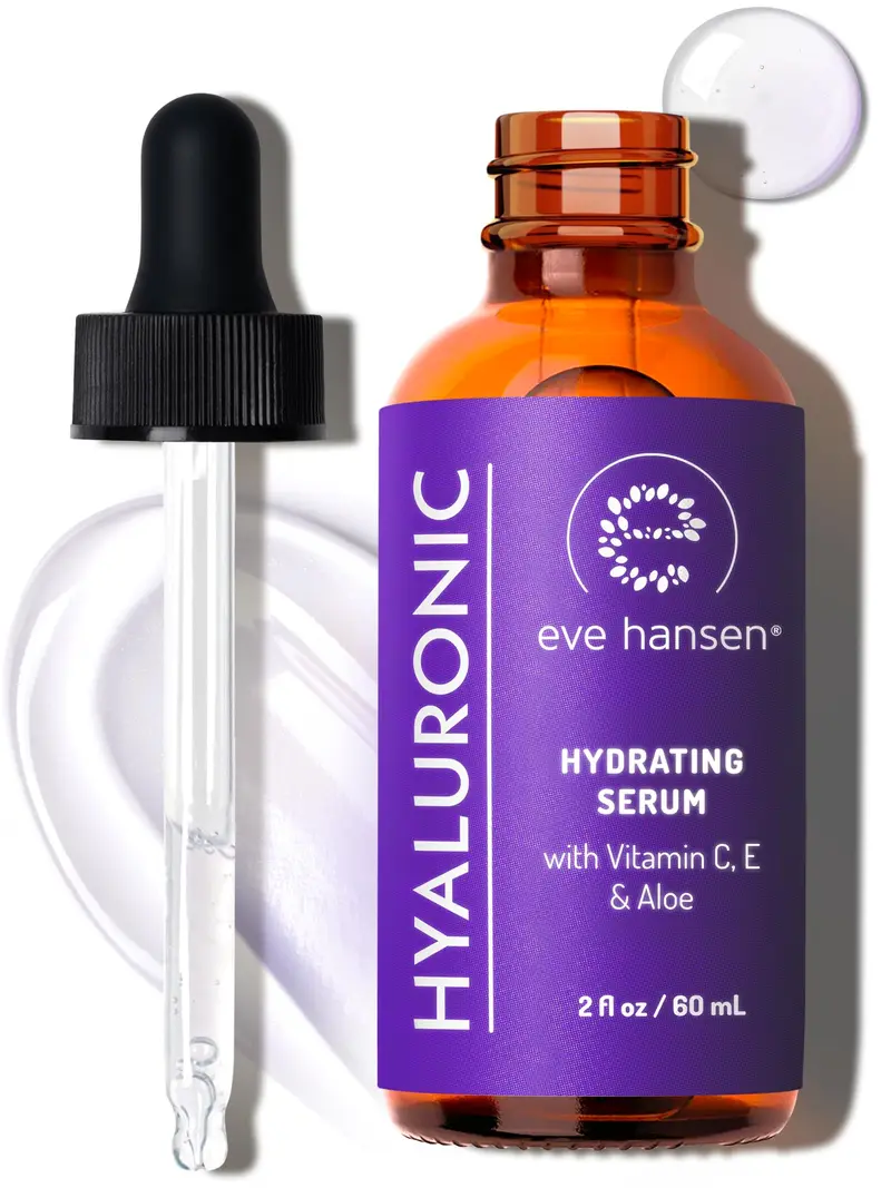Eve Hansen Sérum Hyaluronique pour le Visage — Hydratation, Vitamines C et E | Vegan & Cruelty-Free | 2 oz