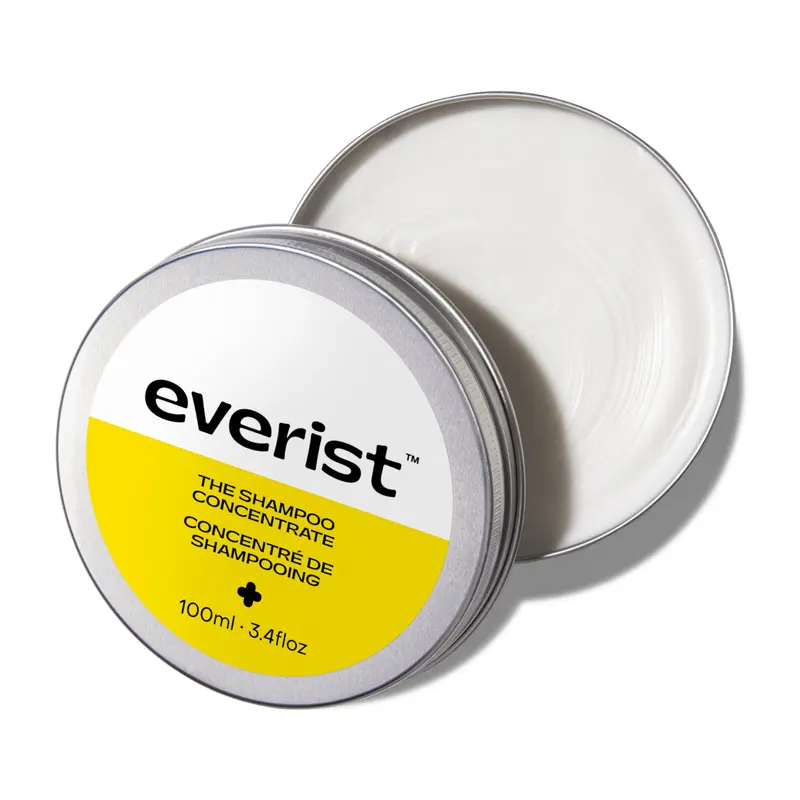 Everist Shampoo Concentrate – Shampoo sans eau pour réparer les liaisons capillaires, hydratation glycérine et aloe – Végan, sans colorants – 3,4 fl oz en boîte métal