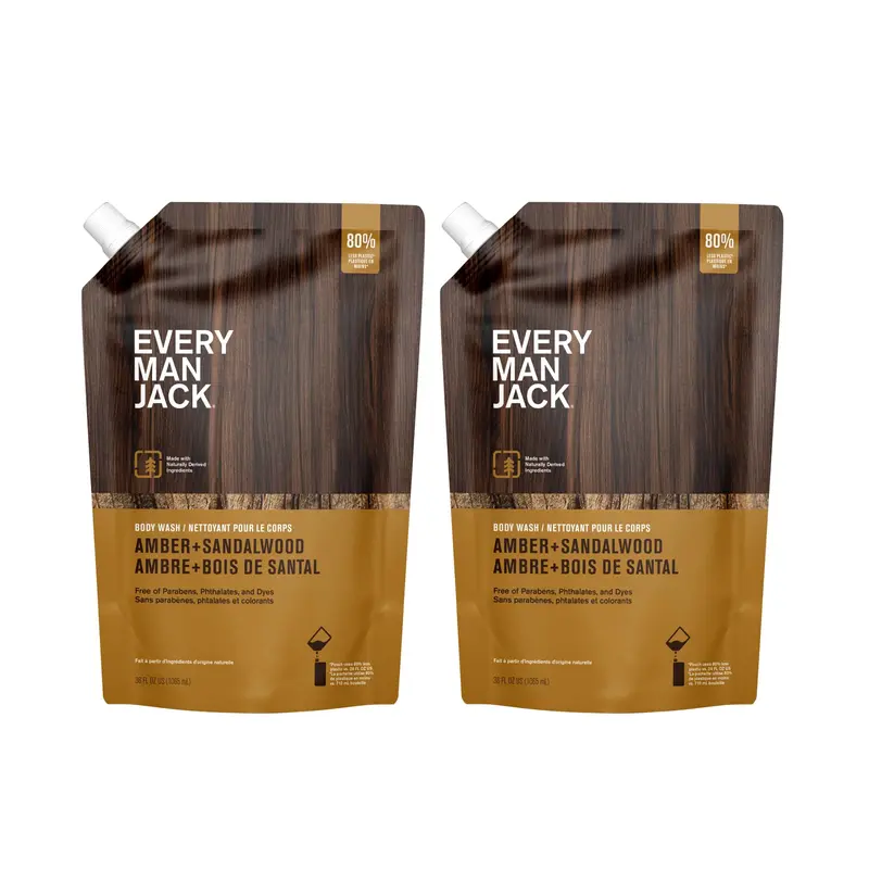 Every Man Jack Ambre et Santal – Recharge Douche Homme 2 x 36 oz, Sans Parabènes, Sans Phtalates
