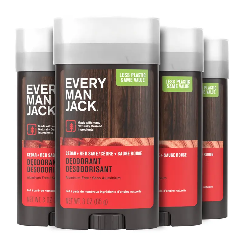 Every Man Jack Déodorant Cèdre et Sauge Rouge – Sans Aluminium, Protection Longue Durée, 4x3 oz