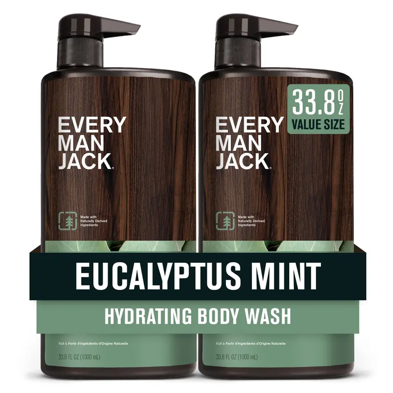 Every Man Jack Gel Douche Hydratant Eucalyptus Menthe – 2 x 33,8 oz, sans parabènes ni colorants
