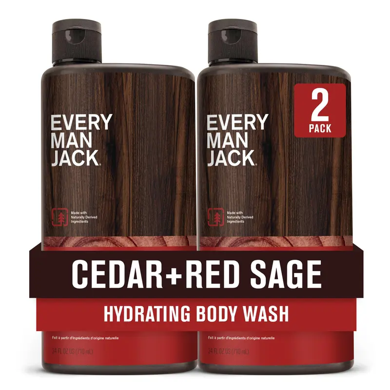 Every Man Jack Gel Douche Nourrissant Cèdre + Sauge Rouge – Peaux Tous Types | 2x24oz