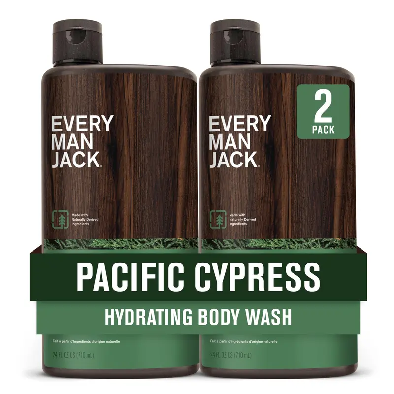 Every Man Jack Gel Douche Nourrissant Pacifique Cypres – Pour Hommes, Peaux Tous Types – Ingrédients Naturels – Nettoyage et Hydratation – 2 bouteilles de 24 oz