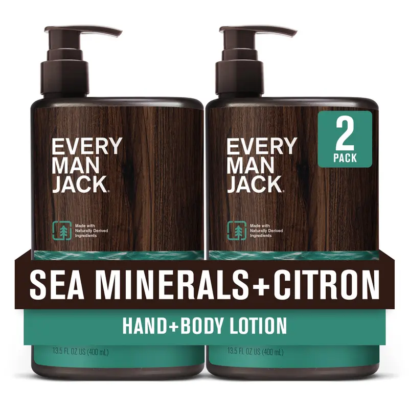 Every Man Jack Lotion Mains et Corps – Minéraux Marins + Citron, Hydratation légère, Hypoallergénique, Dermatologiquement testé – 2 × 13,5 oz