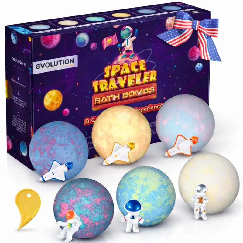 EvolutionUSA Bombes de Bain Espace – 6 Planètes avec Jouet Intérieur pour Enfants