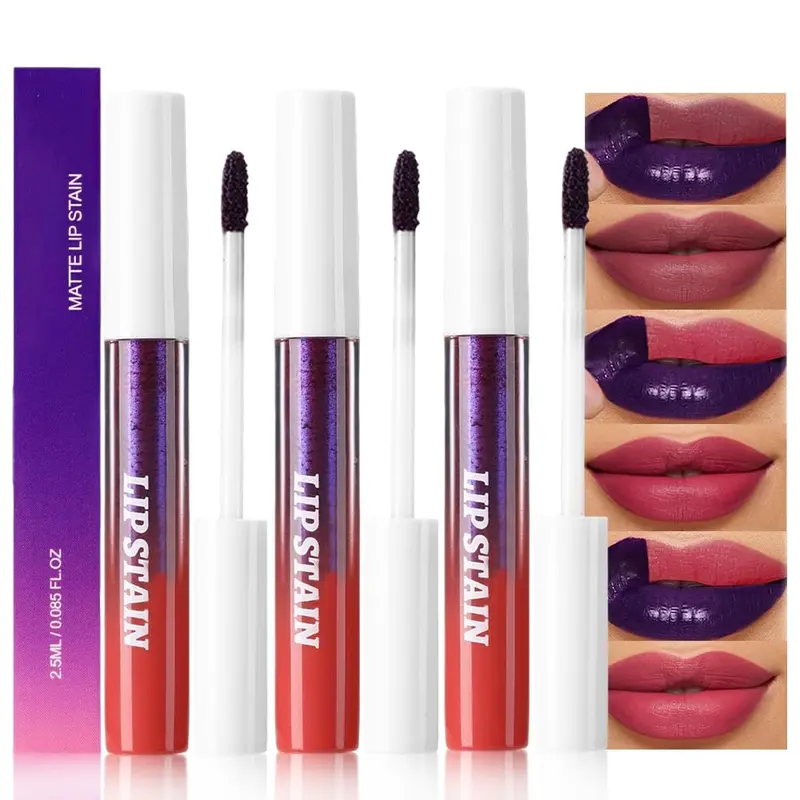 evpct 3Pcs Teintes Lèvres Pelables – Rouge Matte, Mauve et Rose, Longue Tenue Étanche