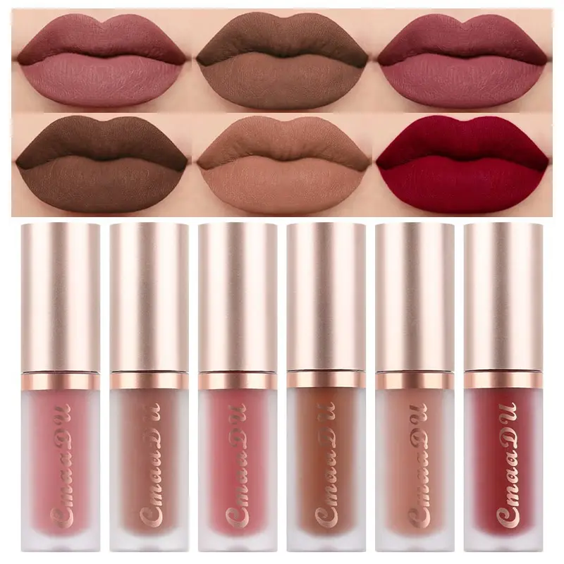 evpct 6pcs Rouge à lèvres liquide mat – nude, brun, mauve, rouge – tenue 24h