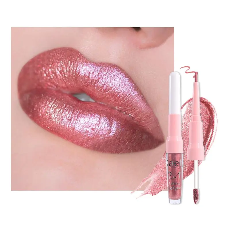 evpct Crayon Contour Lèvres & Rouge Liquide 2-en-1 Pine Red Metallic Glitter – Waterproof Longue Tenue