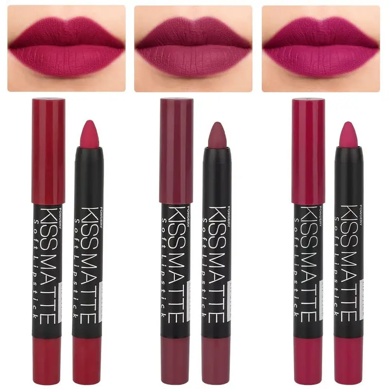 evpct Ensemble 3 Pièces Crayons Lèvres Matte Prune Vin – Crayon Contour et Rouge à Lèvres Longue Tenue 24h