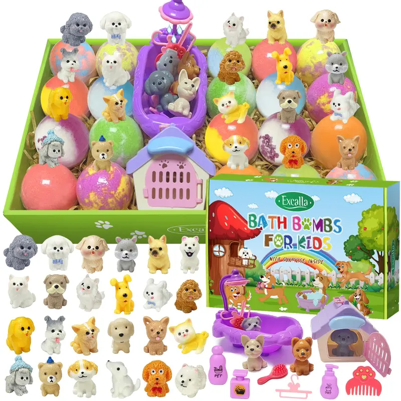 Excalla – Bombes de Bain pour Enfants avec Jouets Surprises (20 Pièces) – Coffret Cadeau Bain et Chiots