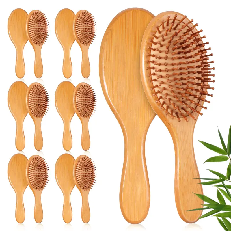 Exclaith - Ensemble de 12 brosses à cheveux en bambou | Démêlage en douceur et design ergonomique