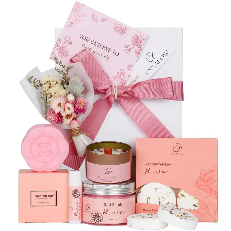 EXTALOW Coffret Spa Roses pour Femmes – Cadeau Bien-Être à Domicile, Bain et Corps