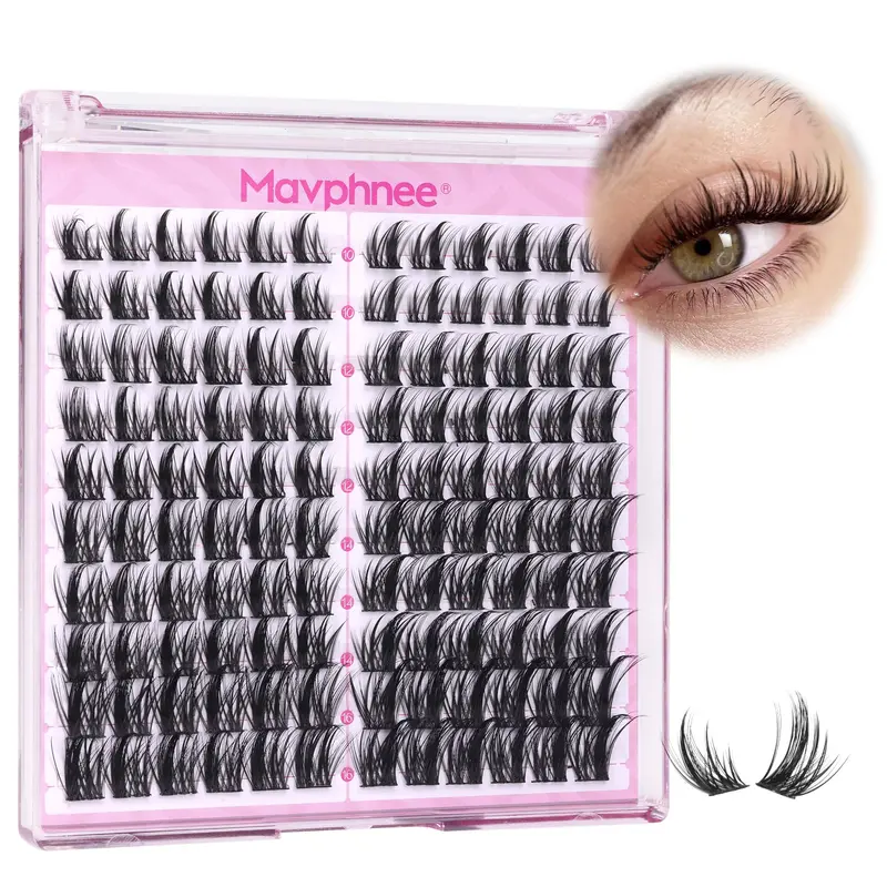 Extensions de Cils en Grappes Épineux Mavphnee – Regard Manga Naturel, 120 Pièces, Boucle CC
