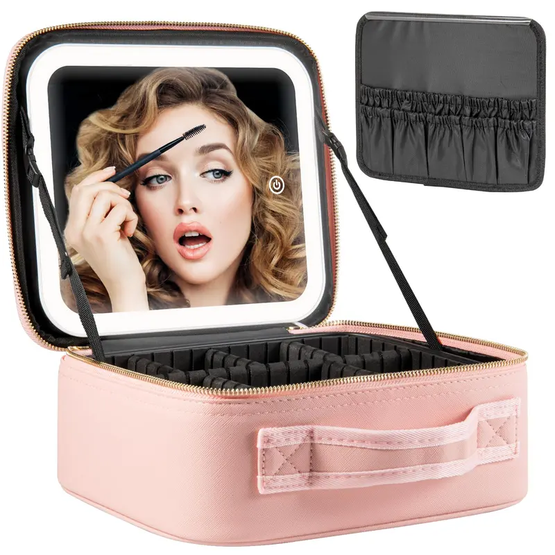 Extrei Gent Trousse Maquillage de Voyage avec Miroir LED – Lumière Réglable en 3 Niveaux