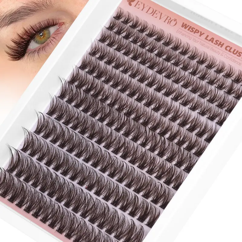 EYDEVRO Cils en Clusters Bruns Naturels – 192 Pièces 9-16mm, Courbure CD