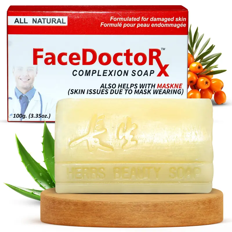 FACEDOCTOR Savon Complexion Bar – Traitement de l’acné et rosacée avec huile d’argousier | Nettoyant visage, corps et dos