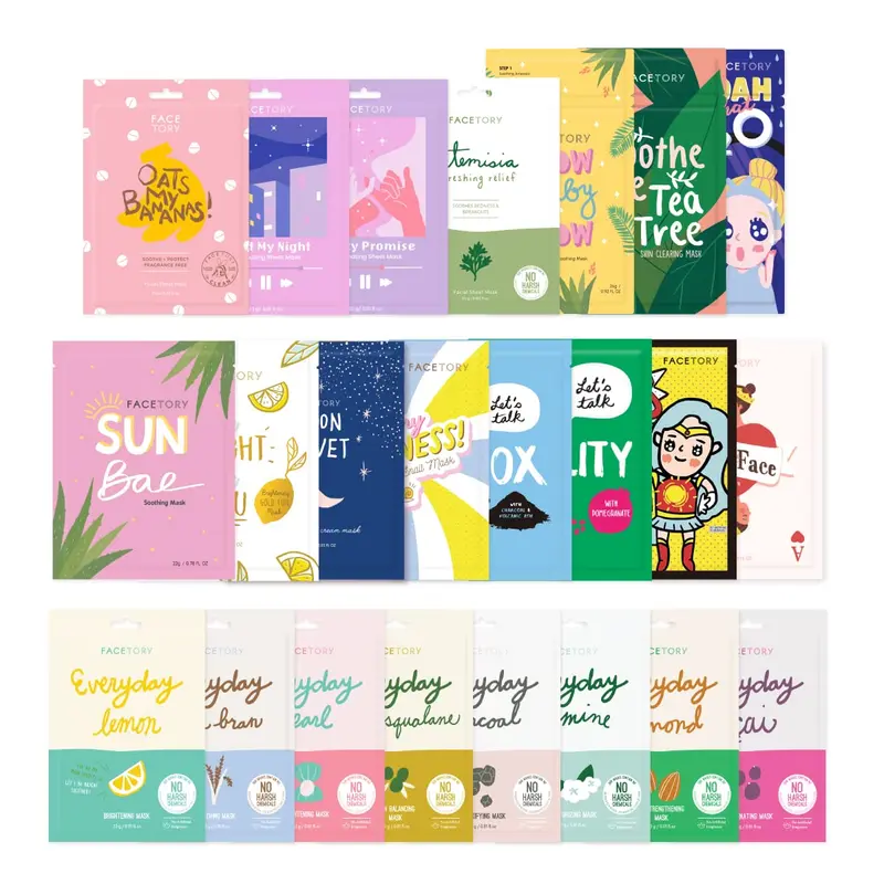 FACETORY K-Beauty Masques Visage 23 Collection – Ensemble de 23 masques coréens sans sulfates ni parabènes
