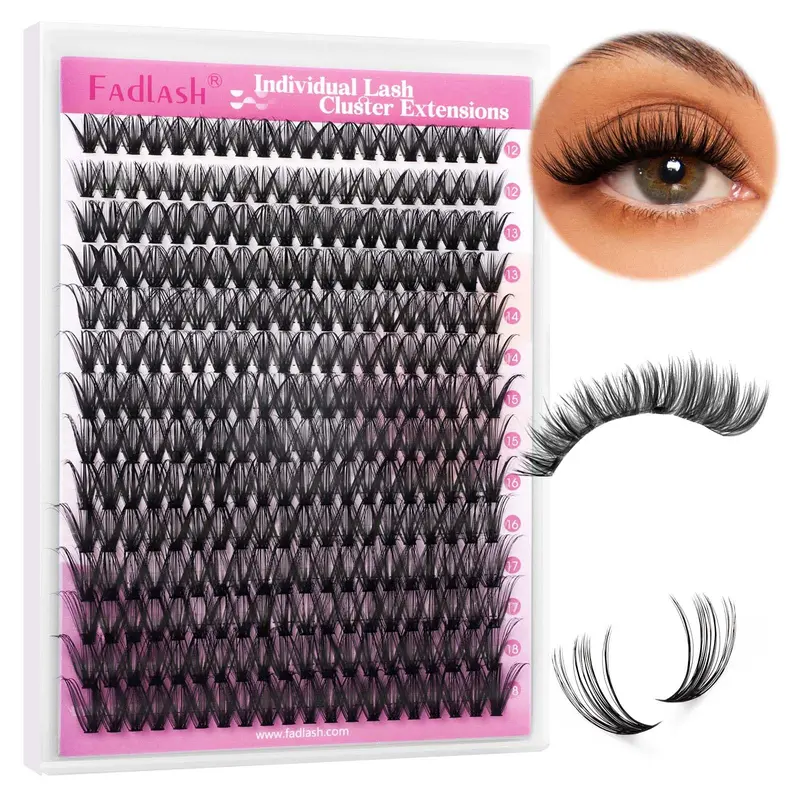 FADLASH Faisceaux de cils – Cils individuels D-Curl, plateau mélangé 12–18 mm – Extensions à domicile