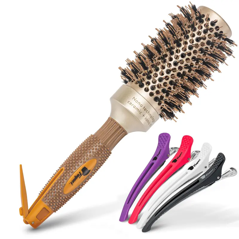 Fagaci Brosse Ronde Pro en Céramique Nano Ionic + 4 Pinces de Coiffage