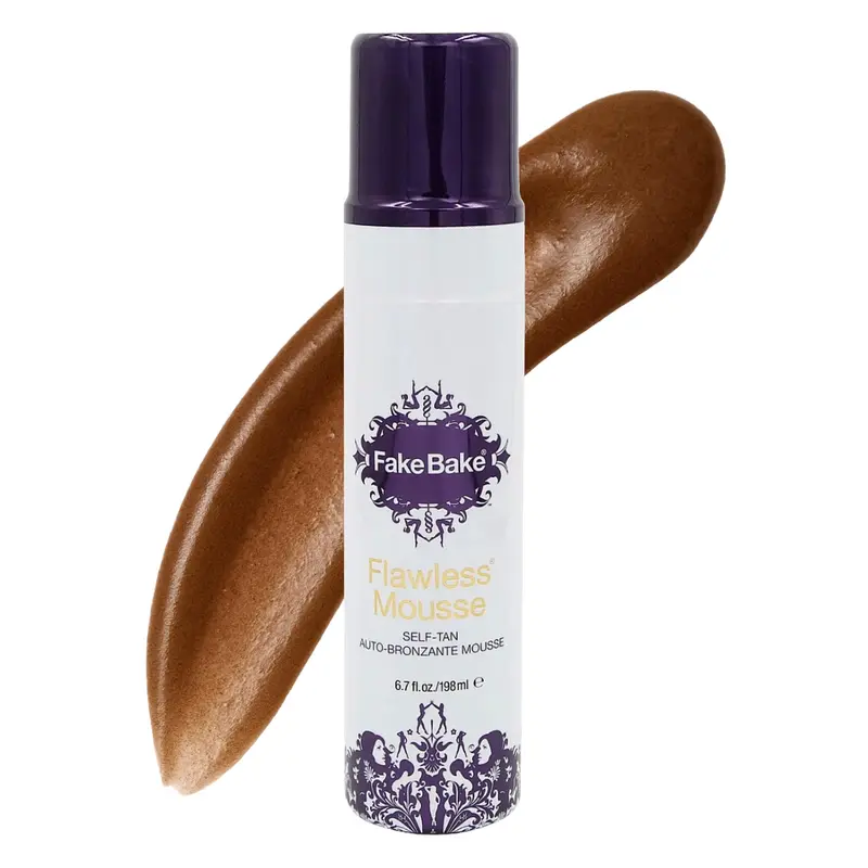 Fake Bake Flawless Mousse Auto-Bronzant – Teint naturel sans traces pour tous les tons (6,7 oz) – Gant inclus, parfum coco noir