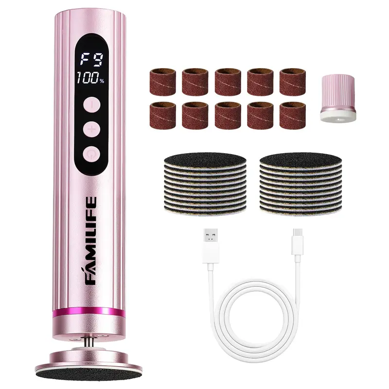 FAMILIFE Lime-pied Électrique pour Callosités – Écran, Disques Remplaçables, Rotation Avant/Arrière, Rechargeable