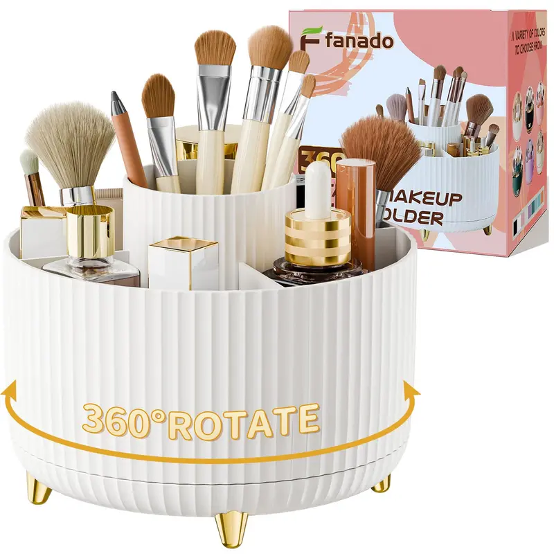 Fanado Organisateur Maquillage Rotation 360° – Porte-brosse et Rangement Vanity (Blanc)