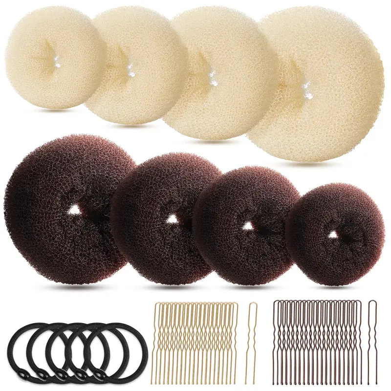 Fandamei Kit Chignon Donut – 8 Moules Donut + 5 Elastiques + 40 Pinces