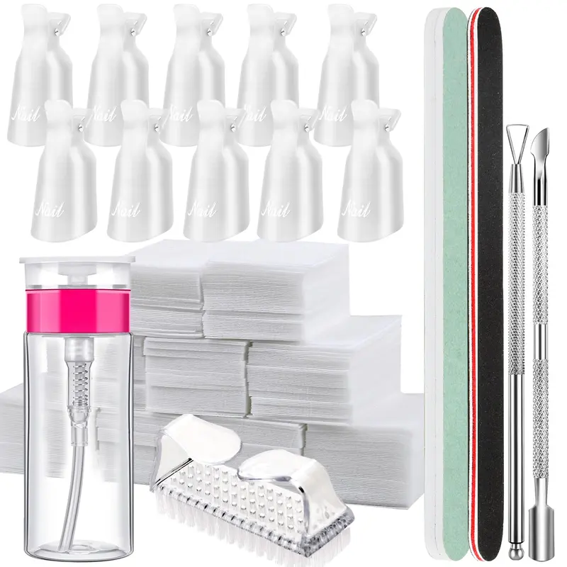 Fandamei Kit Outils Dépose Gel Vernis – Clips Transparents, Bouteille 100 ml, 500 Disques Coton