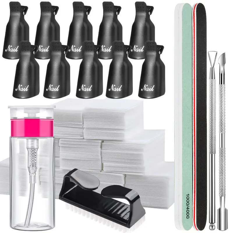 Fandamei Kit Retrait Vernis Gel – Clips Noirs, Bouteille Pompe 100 ml, Tampons Coton