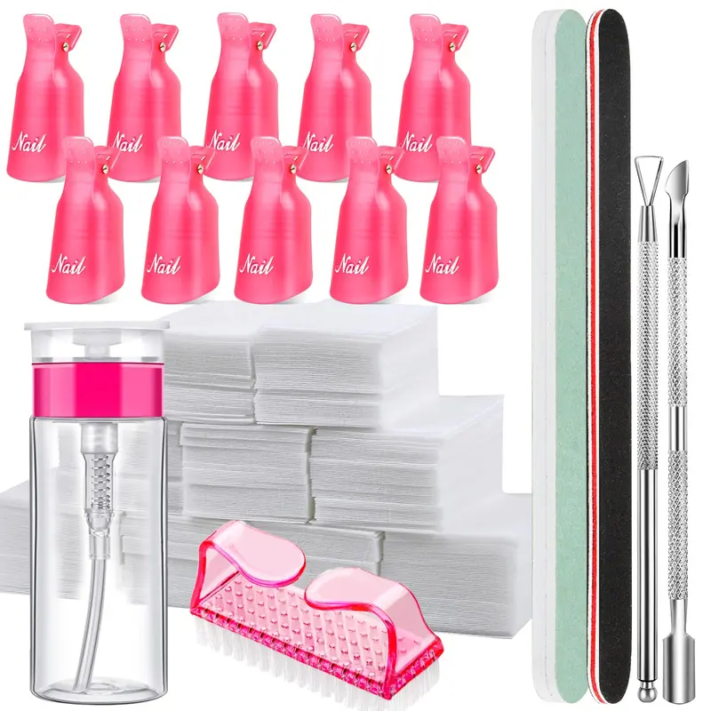 FANDAMEI Kit Retrait Vernis Gel – Outils Complets, Clips, Bouteille 100 ml, Tampons Coton et Lime