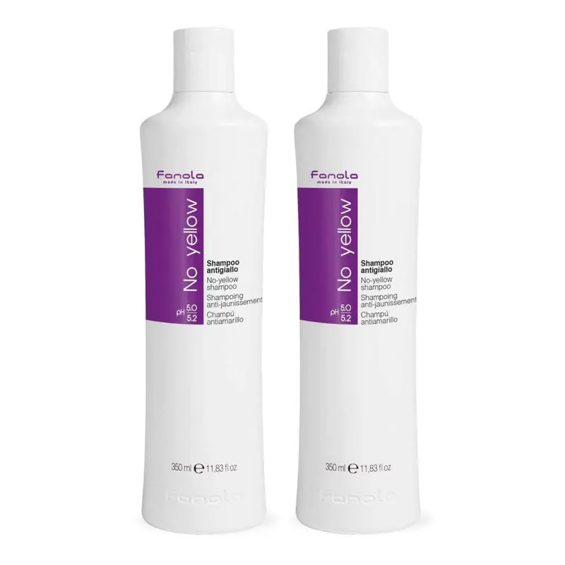 Fanola No Yellow Shampoing Violet — Dépollie les reflets jaunes sur gris et blondes | 2 bouteilles de 350 ml