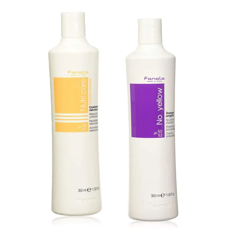 Fanola No Yellow Shampoo & Nutri Care Réstructurant - 2x350 ml, Shampooing Violet Anti-jaunissement et Soin Réstructurant pour Blond et Cheveux Abîmés