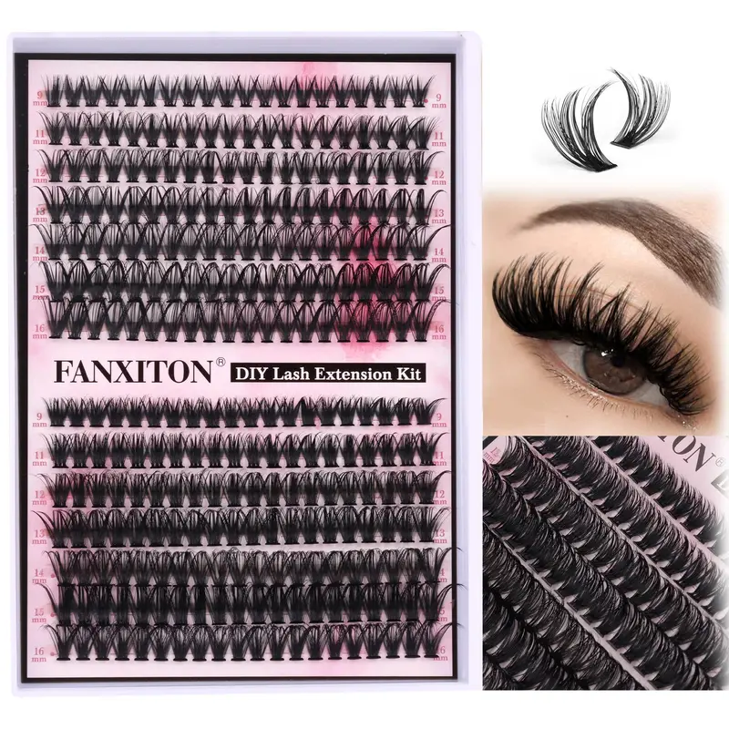 FANXITON Cils en clusters – 280 pièces, Volume D, longueurs 9-16 mm