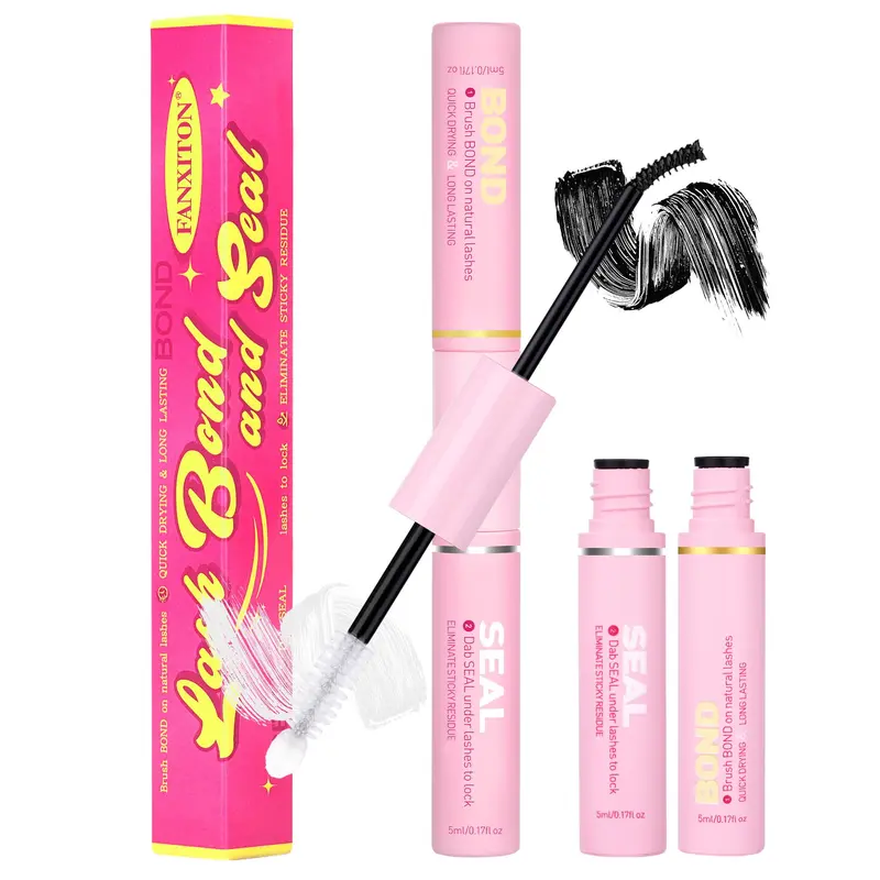 FANXITON Colle Cils 2-en-1 et Scellage Imperméable – Tenue Longue, Doux pour les Yeux, Utilisation à Domicile