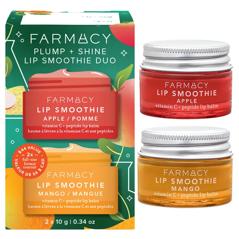Farmacy Duo Plump + Shine Lip Smoothie – Baume Lèvres à Peptides et Vitamine C – Pomme et Mangue