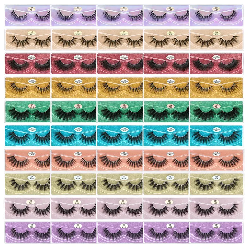 FARRED Cils Synthétiques Effet Fourrure – Lot Gros 50 Boîtes, 10 Styles, 3D Volume