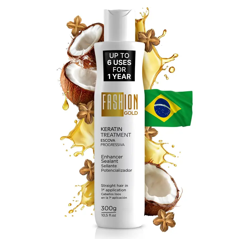 FASHION GOLD — Traitement Kératine Capillaire, 6 Utilisations par Flacon, Alisage Brésilien Sans Formol, Nanoplastie, 300 g
