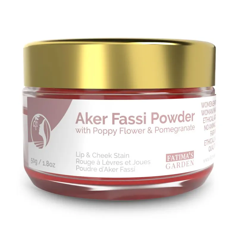 Fatima's Garden Poudre Aker Fassi naturelle avec écorce de grenade – Teinte lèvres et joues marocaine 200 g