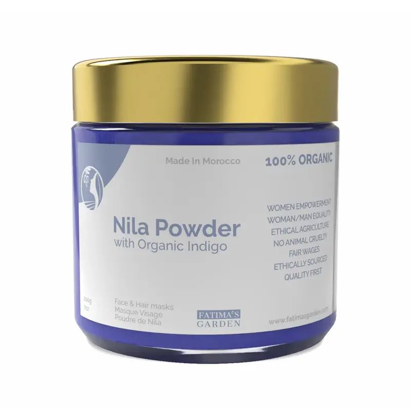 Fatima's Garden Poudre Nila Indigo Pure 200 g – Soin naturel visage et cheveux, Marocain