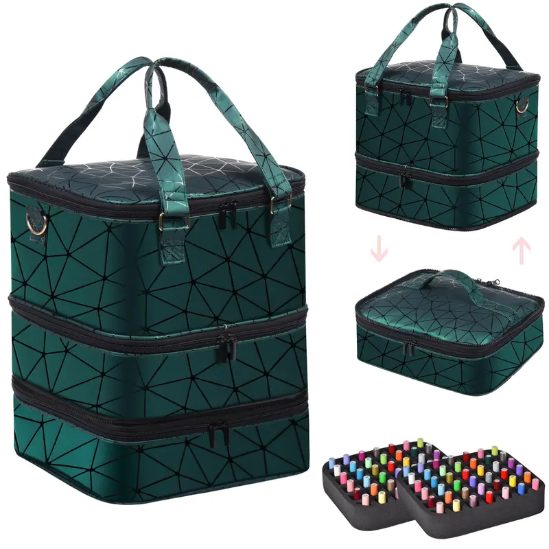 FCQQYWZ Grand Organisateur Vernis – 84+ Bouteilles, Lampe UV/LED, 3 Niveaux, Étui de Transport (Vert)