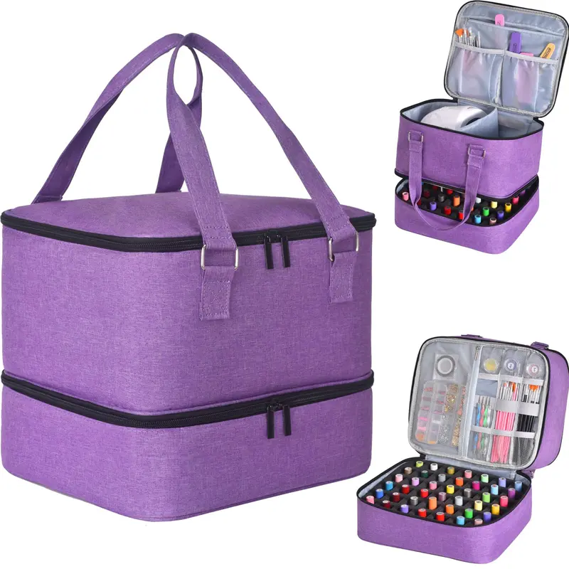 FCQQYWZ Organisateur Vernis à Ongles - 42+ Bouteilles, Lampe LED, Double Étage, Étui Violet