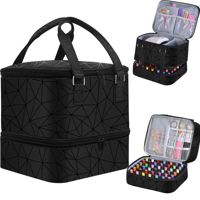 FCQQYWZ Organisateur Vernis Double-Couche — 42+ Bouteilles et Lampe à Ongles (Noir)