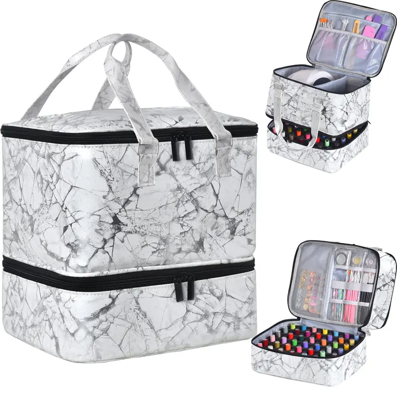 FCQQYWZ Organiseur Vernis à Ongles – 42+ Bouteilles, Lampe et Double-Couche, Étui Blanc