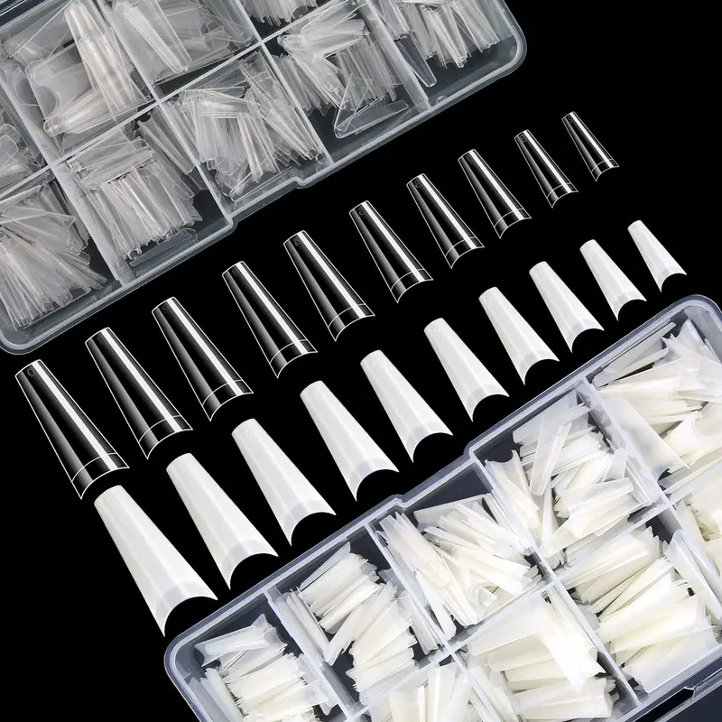 FEBSNOW – 1000 Pointes d’Ongles en Forme Coffin Ballerina Transparentes, Boîtes Plastiques Incluses