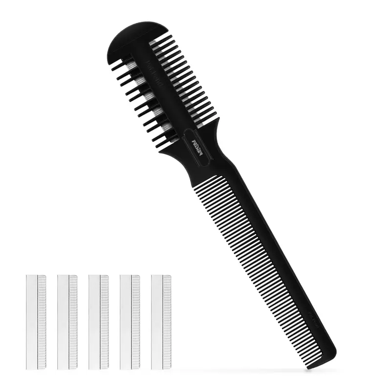 FEISIER Peigne de Coupe Cheveux – Rasoir Double Lame pour Cheveux Fins et Epais, 5 Lames de Rechange