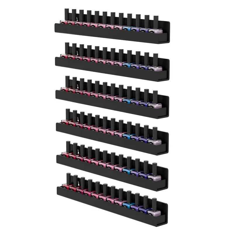 FEMELI Rangement Vernis Mural – 6 Étagères Acryliques, 15 Pouces, Noir