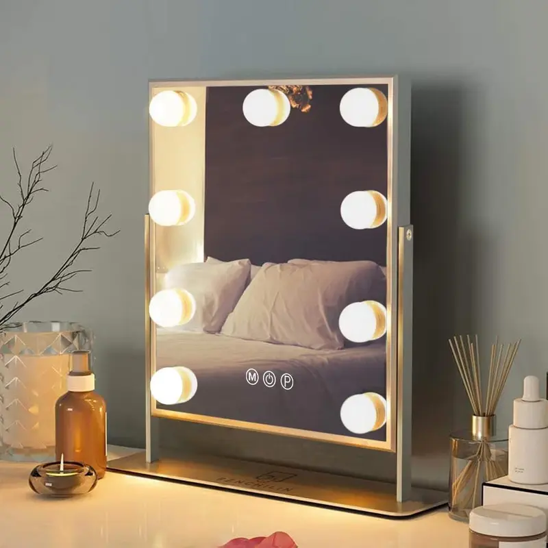 FENCHILIN Miroir Vanité Lumineux avec Lumière LED – 3 Couleurs, 10x Grossissement, Commande Tactile, Rotation 360° – Blanc
